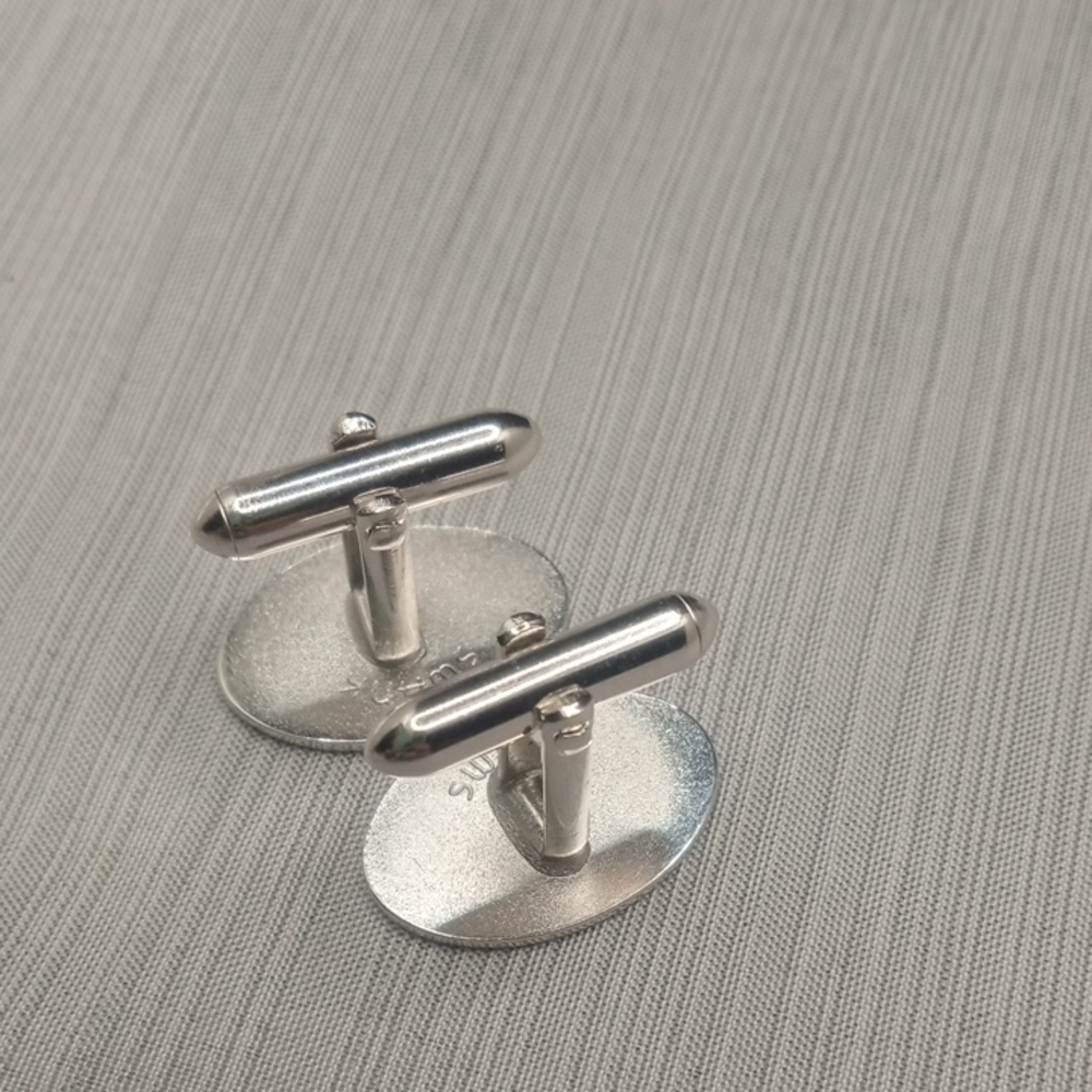 Silver Toned Oval Cufflinks By Swank - Picture 4 of 9